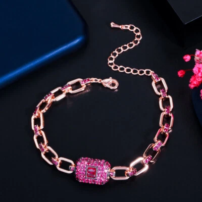 Brazalete cuadrado cadena eslabón cubano micro pavé circonita cúbica chapado en oro rosa Foto 1 de 4