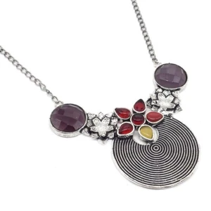 Silver Oxidized Necklace Red Garnet 925 Silver Plated Women's Jewelry 18" - Picture 1 of 4