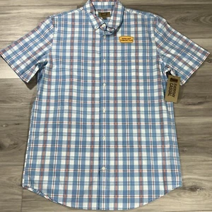 The Foundry Supply Co. Men's Short Sleeve Casual Shirt LT White Blue Med Plaid - Picture 1 of 7