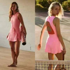 Neu Free People Easy Does It sportlicher Kleid Strampler pink kurz hinten offen Tennis L - Bild 1 von 3