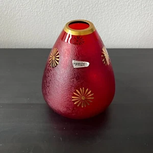 Midcentury Vintage Fuger & Taube Textured Red Glass Vase ~ Atomic Gold ~ Germany - Picture 1 of 6