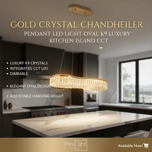 Gold Crystal Chandelier Pendant LED Light Oval K9 Luxury Kitchen Island CCT - Picture 1 of 10