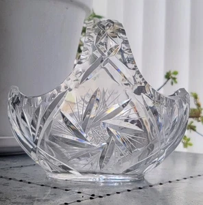 Vintage Lead Cut Crystal Glass Basket Bowl - Picture 1 of 8
