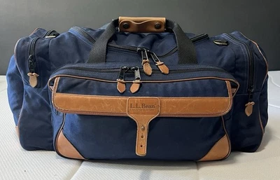 Bolso de Lona LL Bean Freeport Maine De Colección Lona y Cuero Grande Azul Marrón Foto 1 de 4