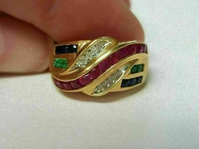 Lab Created Ruby Emerald Sapphire 2Ct Round Cut Engagement Ring 14K Gold Plated - Image 1 of 4
