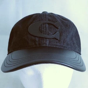 Coach Sig C Lederkrempe schwarz Denim Baseballmütze Herren ML - Bild 1 von 9