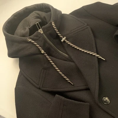 Chaqueta de Lana EMPORIO ARMANI Para Hombre Chaquetón Negro 50 Doble Pecho Capucha Extraíble Foto 1 de 4