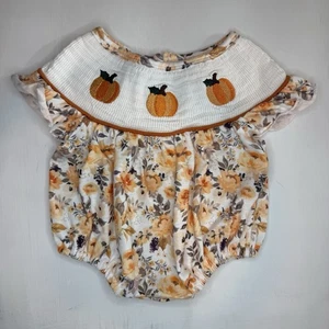 Boutique Pumpkin Romper 3 Months Smocked Bubble Embroidered Fall Halloween - Picture 1 of 9