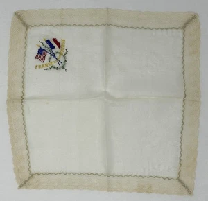 Antique WWI "France & America" Handkerchief- White with Embroidered Flags - Picture 1 of 6