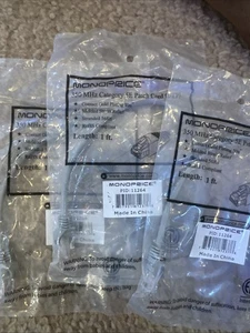 3x Monoprice CAT5e 1ft Grey/Black - Picture 1 of 2