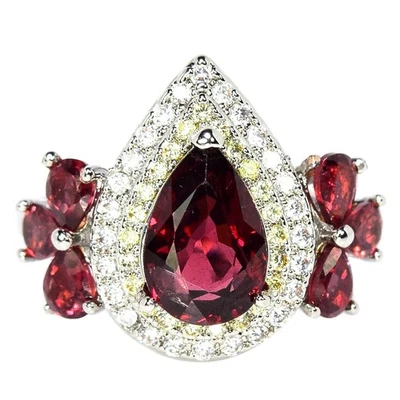 ANEL DE PRATA ESTERLINA 925 NATURAL AAA ROSA ARROXEADO GRANADA RODOLITA E BRANCO CZ 7 - Imagem 1 de 4