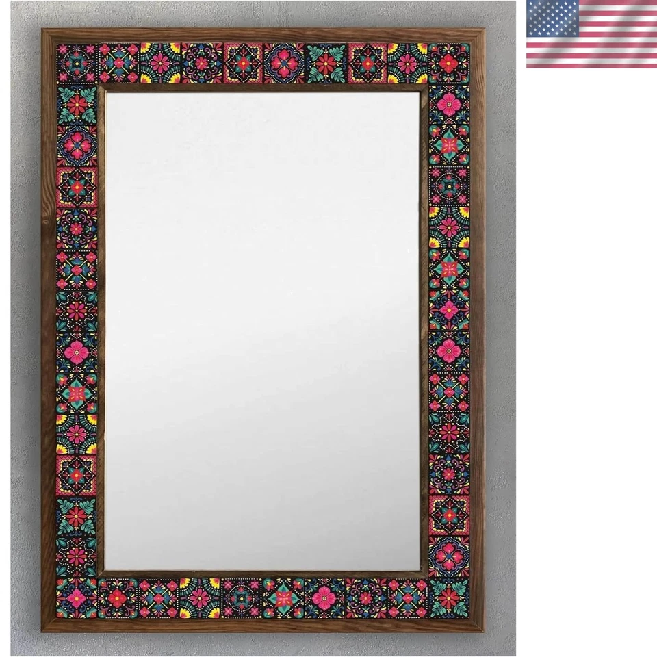 Stunning 53x73cm Mosaic Mirror with Ceramics - Enrich Your Decor with Culture - Image 1 of 4