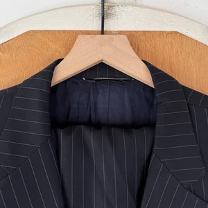 Samuelsohn Suit Mens 50S Navy Blue Pinstripe 2 Button Super 100s Wool 44x27 Cuff - Picture 1 of 23