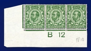 SG339 1912 1/2d verde (die-2, wmk IC) N4 (1) Ctrl B12 (w) perfecto 2 como nuevo FG c. £50 dwhk - Imagen 1 de 3