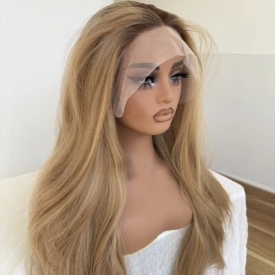 Lace Frontal Wigs Long Straight Heat Resistant Synthetic Hair Mixed Blonde - Image 1 of 4