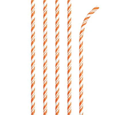 Creative Converting Striped Paper Straws, One Size, Orange/White 3 PACK - Image 1 of 4
