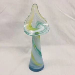 Vintage Jack In The Pulpit Handblown Art Glass Vase 8" Blue, Green, Yellow, Wht - Picture 1 of 7