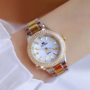 Diamond Luxury Women Watch Round Face Two Tone Band Stylish Women's Wrist Watch - Picture 1 of 7