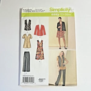 Simplicity Pattern 1592 Misses Pants~V-Neck Dress or Tunic~Jacket~Vest Sz 8-16 - Picture 1 of 8
