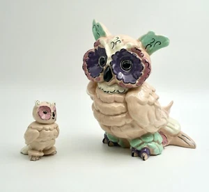 Vintage Kay Finch California Pottery Owl Figurines Mother & Baby 8.5" & 4" H - Picture 1 of 6