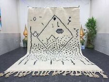 Moroccan Handmade Beni Ourain Rug 6'8"x10' Berber Abstract White Black Wool Rug