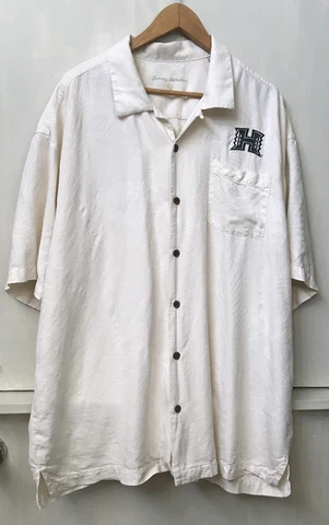 Tommy Bahama University Of Hawaii Cream Silk button down island aloha shirt XXL Cover