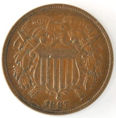 1867 Shield Two Cents US Bronze Coin Philadelphia Mint Post Civil War Era Coin - Image 1 of 2