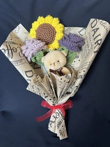 Sunflower Rose Flower & Bear Bouquet Valentine's Day Anniversary Birthday Gift - Picture 1 of 3