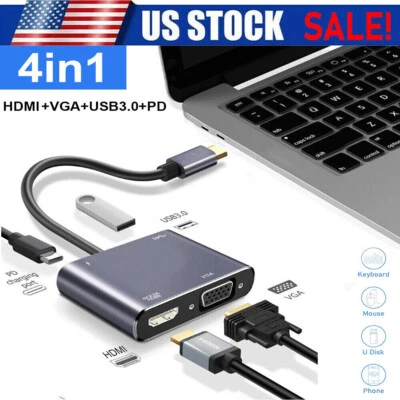 USB 3.0 Type C USB C To VGA HDMI Multiport Adapter 4K UHD Converter Port MacBook - Image 1 of 4