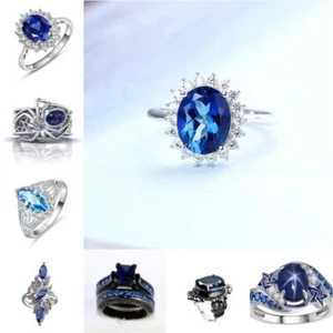 Fashion Jewelry Bule Cubic Zirconia Elegant Women Ring Size 5-12 - Picture 1 of 23
