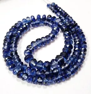 AAA+ Blue Sapphire Faceted Rondelle Gemstone Full Sparkling Beads, 6-8mm 16 Inch - Picture 1 of 4