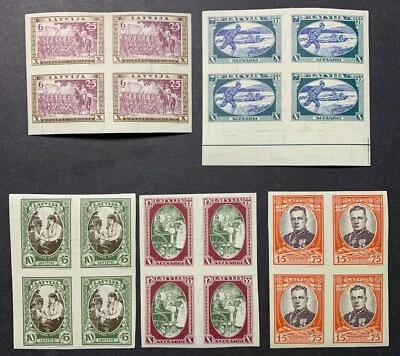 Latvia, Latvija, Sc B87a-B91a imperf.; Mi 198B-202B MH/* block of four - Image 1 of 2