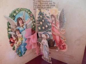 HOLIDAY CHRISTMAS GREETEINGS ANGELS / 3D OPENABLE POSTCARD / 1916 - Picture 1 of 4