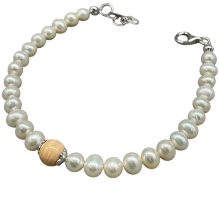 Bracciale femminile di perle bianche lisce tonde in Argento 925 firmato Gioja - Immagine 1 di 4