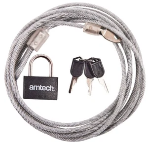 PADLOCK & CABLE Long 3M Steel Security Vinyl Coated Bike Car Trailer Secure Lock - Picture 1 of 3