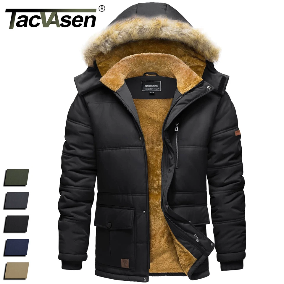 Men's Winter Hoodie Jacket Water Repellent Windproof Thicken Parka Fleece Coats - Image 1 of 4