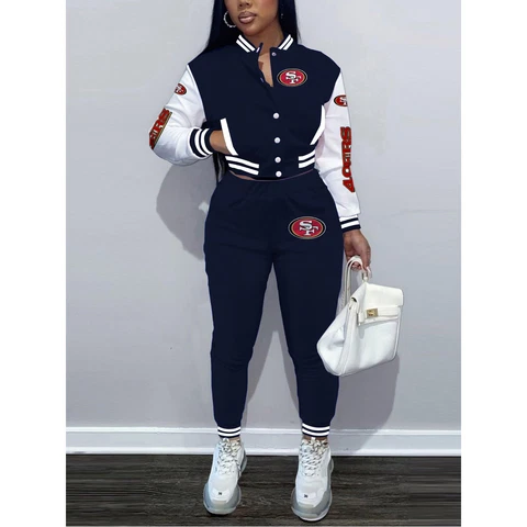 San Francisco 49ers Womens Outfits Casual Cropped Varsity Jacket Jumpers Pants Cover