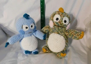 2 Handmade Knit Animals Lizards or Dragons 10" Green & 8" Blue Cute & VGC Boys - Picture 1 of 5