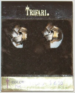 NWT Trifari Silver Tone Knot Cluster Clip On Earrings On Original Card Vintage  - Picture 1 of 9