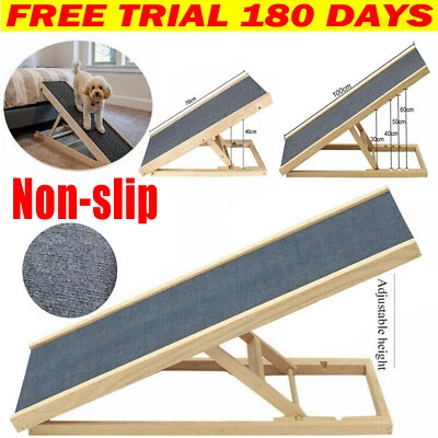 Folding Dog Pet Ramp Ladder Adjustable Height Non-Slip for Car Sofa SUV/Harness - Image 1 of 4