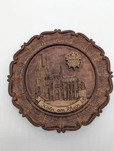 Vintage Germany 3-D Souvenir Plate Tray Pressed Wood Köln am Rhein Hanging Wall - Picture 1 of 2
