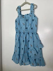 Janie And Janie Summer Dress Safari Giraffe Palm Trees Blue Size 7 New - Picture 1 of 7