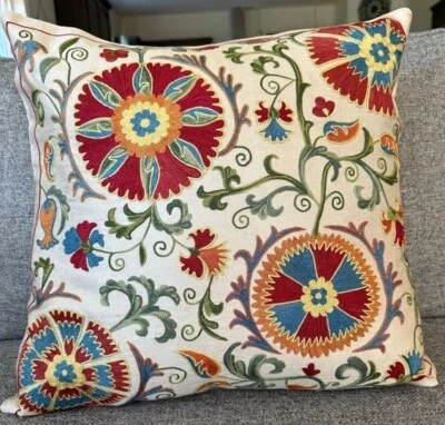 Handmade Suzani Cushion Cover – Vibrant Floral Uzbek Embroidered Pillow Cover - Image 1 of 3