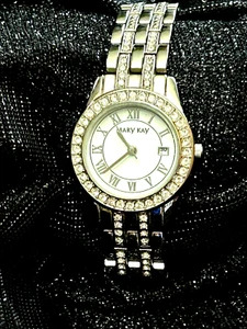 Mary Kay Watch Women Silver Tone Rhinestones Stainless Steel Classic Quartz Dial - Picture 1 of 8