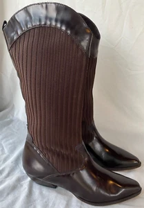 VTG 80s..LARRY STUART..BROWN..LEATHER..KNEE HIGH..WESTERN..BOOTS..ITALY NEW 8.5 - Picture 1 of 5