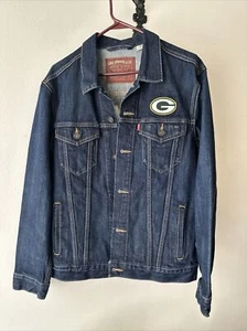 Levis X NFL Giacca Denim Uomo Verde Bay Packers Blu Scuro Taglia Lg Ricamata - Foto 1 di 17