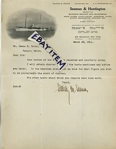 1911 STANLEY M SEAMAN & HUNTINGTON CONSTRUCTOR DE YATES de Nueva York goletas guiñadas pendientes - Imagen 1 de 1