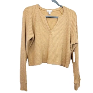 Beyond Yoga Free Style Waffle Knit Pullover Top NWT $88 Small Toffee Split Neck - Picture 1 of 7