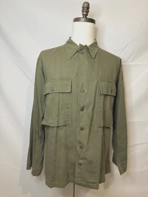 CHAQUETA DE COMBATE ORIGINAL WW2 EJÉRCITO DE EE. UU. HBT FATIGA OD7 Foto 1 de 4