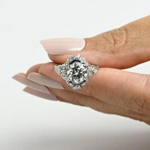 Circa 1910's Edwardian Platinum 2.34Ct Old European Cut Diamond & Sapphire Ring - Picture 1 of 10